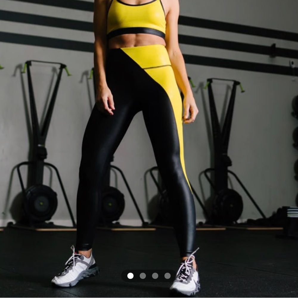 ZYIA Black and Yellow Colorblock High-Waist Leggings